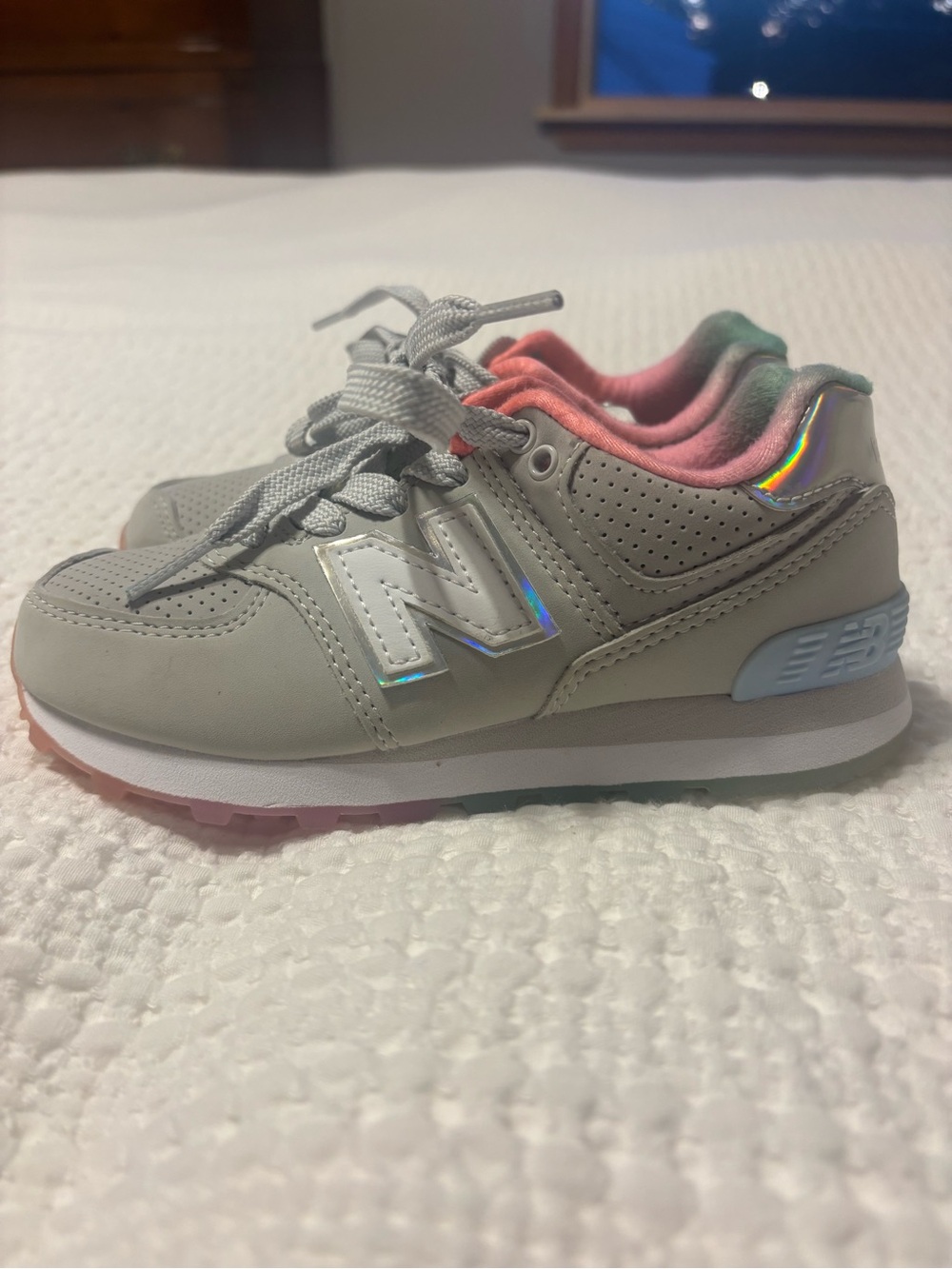 New Balance 574  Kids Gray & Pink Casual Sneakers